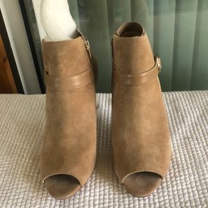 Marc Fisher cream open toe ankle booties.